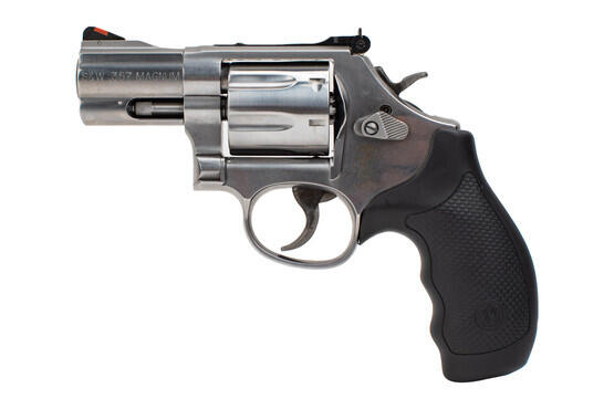 Smith & Wesson 686 Plus 357 Magnum Revolver has a rubber hogue grip